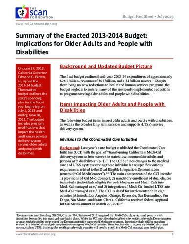 2013 2014 enacted budget impact on older adults and people with