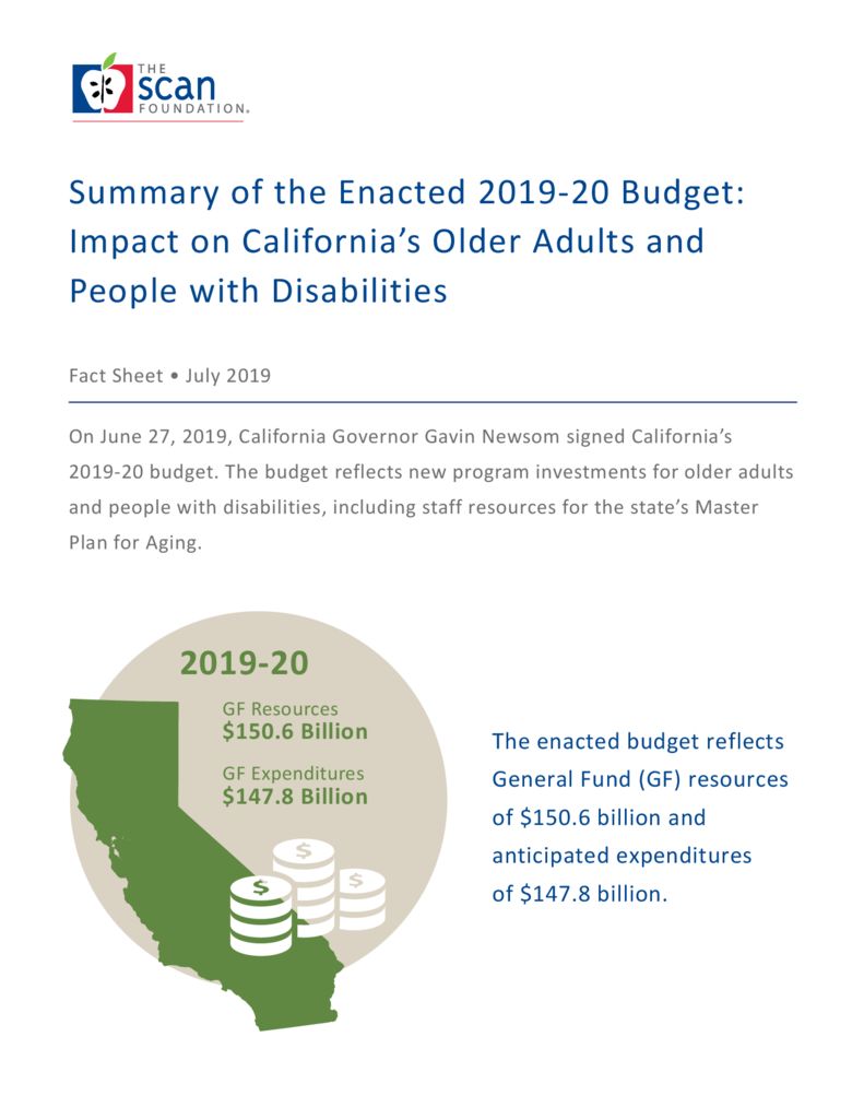 Summary of the Enacted 2019-20 Budget: Impact on California’s Older Adults and People with Disabilities