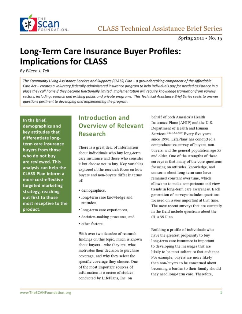 Long-Term Care Insurance Buyer Profiles: Implications for CLASS
