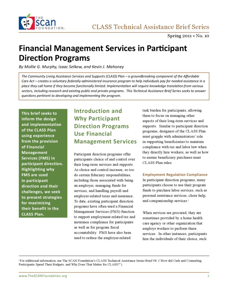 Financial Management Services in Participant Direction Programs