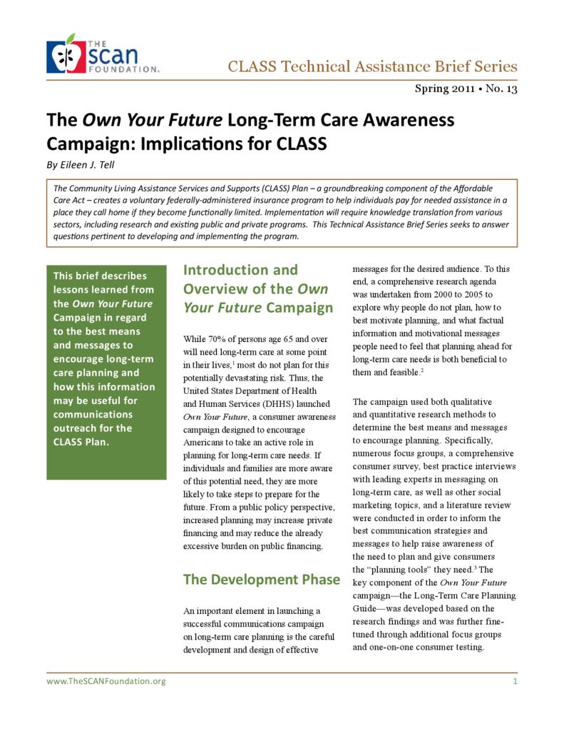 The <em>Own Your Future</em> Long-Term Care Awareness Campaign: Implications for CLASS