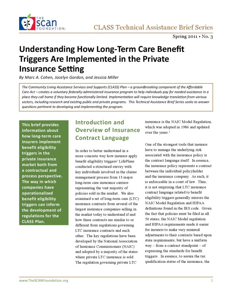 Understanding How Long-Term Care Benefit Triggers Are Implemented in the Private Insurance Setting