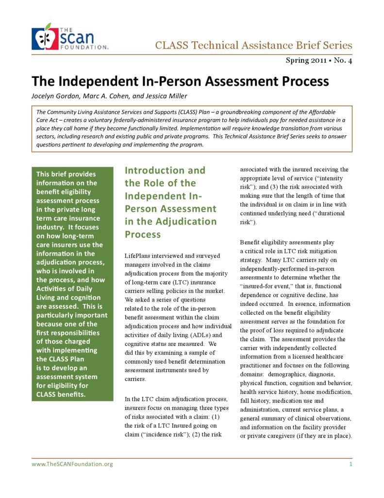 The Independent In-Person Assessment Process