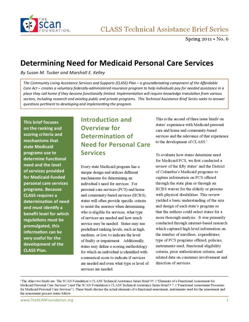 Determining Need for Medicaid Personal Care Services