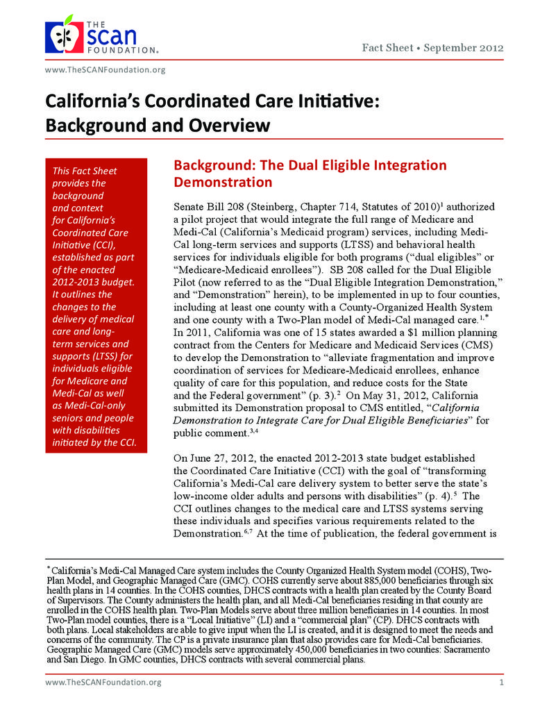 California’s Coordinated Care Initiative: Background and Overview