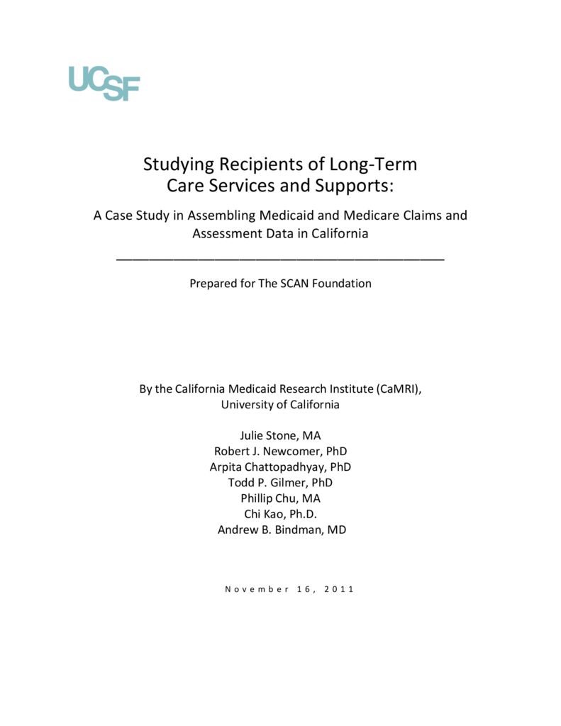 CAMRI: Studying Recipients of LTSS – Medicaid and Medicare Claims and Data in California