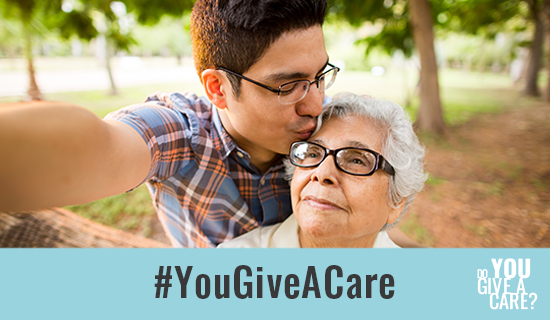 Young man kissing grandma. #YouGiveACare