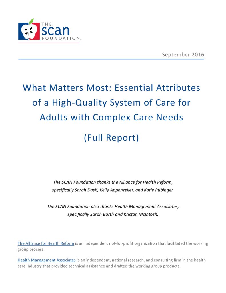 What Matters Most: Essential Attributes of a High-Quality System of Care for Adults with Complex Care Needs (Full Report)