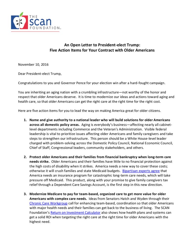 An Open Letter to President-elect Trump: Five Action Items for Your Contract with Older Americans