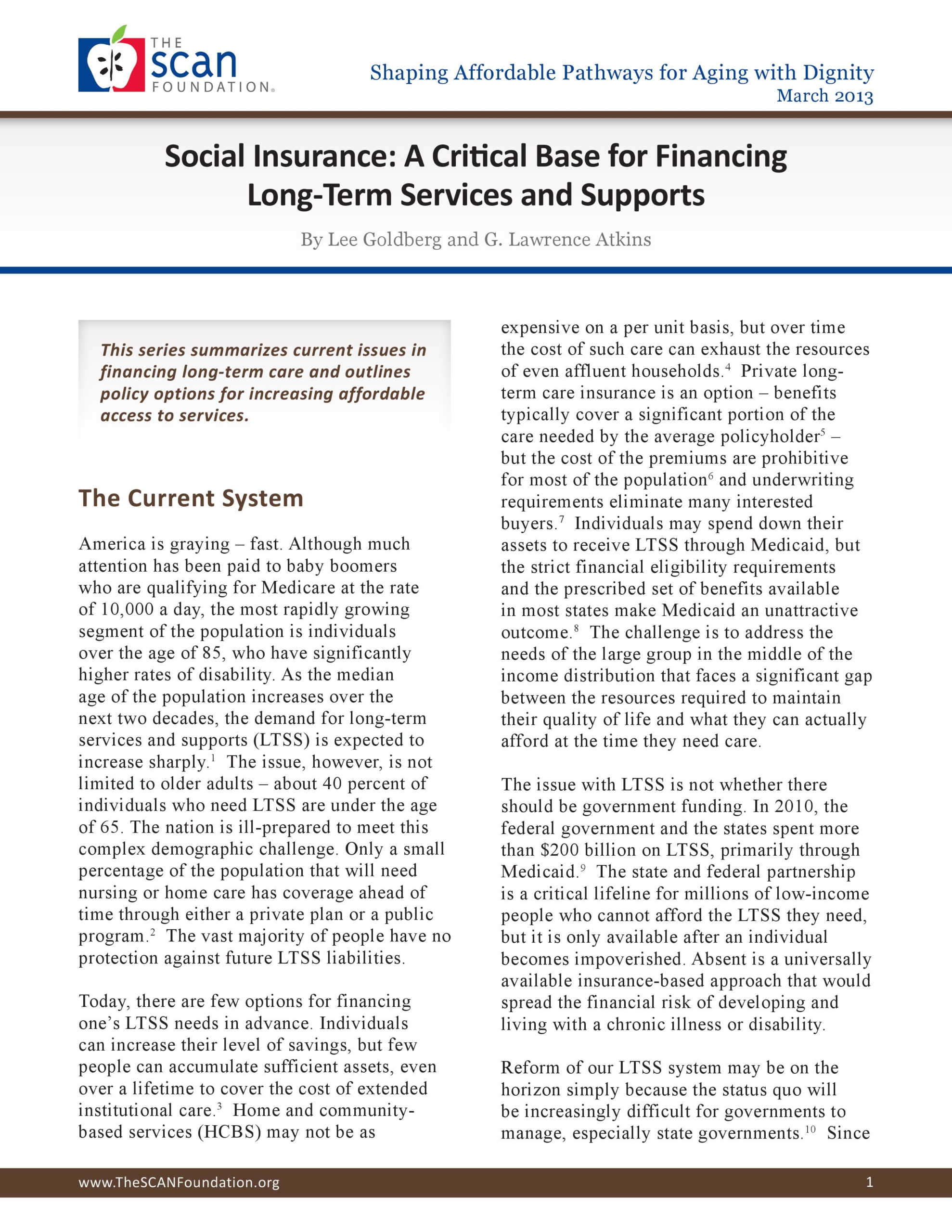 Social Insurance: A Critical Base for Financing Long-Term Services and Supports