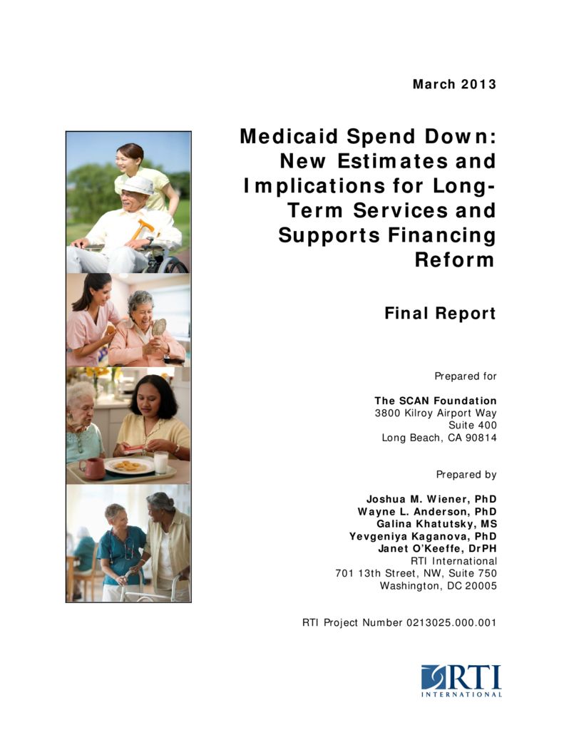 RTI International: Medicaid Spend Down–New Estimates and Implications for Long-Term Services and Supports Financing Reform