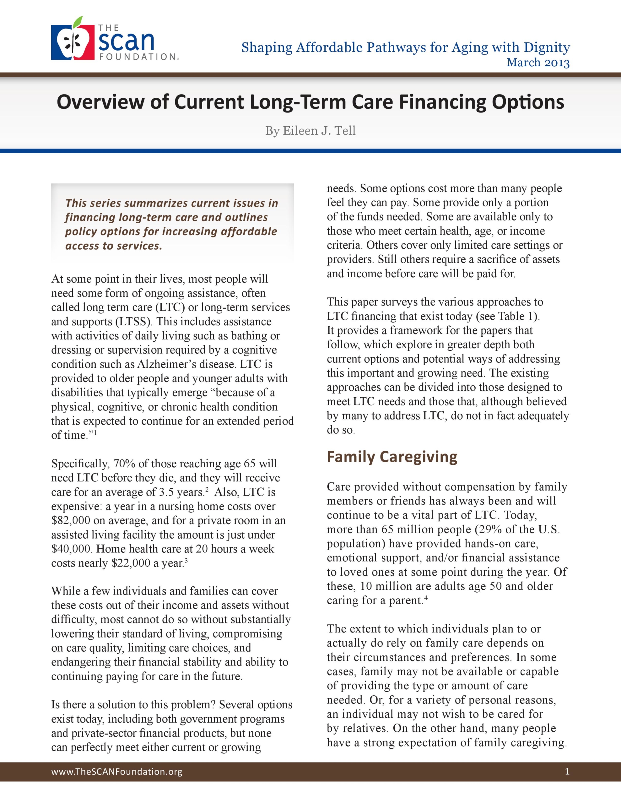 Overview of Current Long-Term Care Financing Options