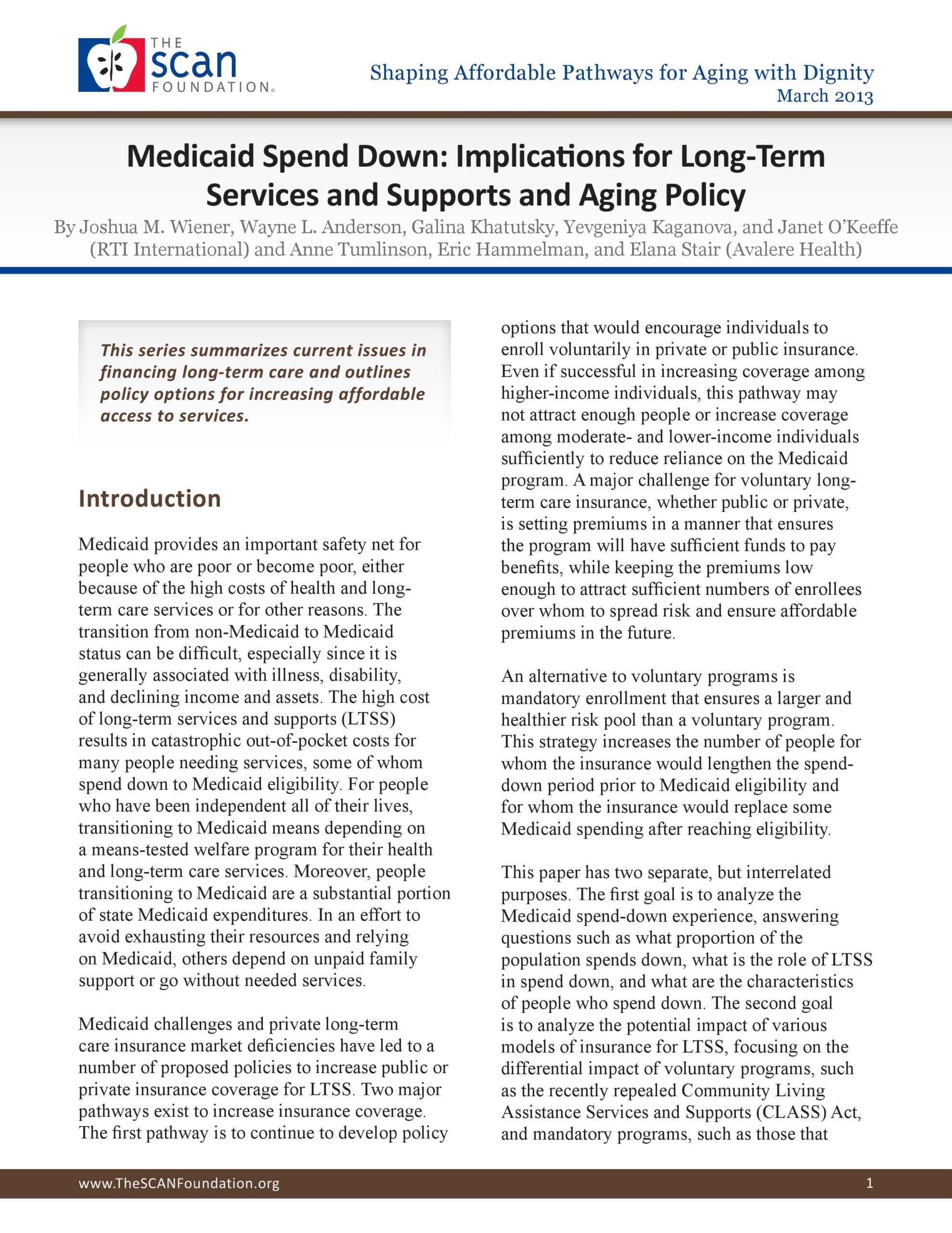 Medicaid Spend Down: Implications for Long-Term Services and Supports and Aging Policy