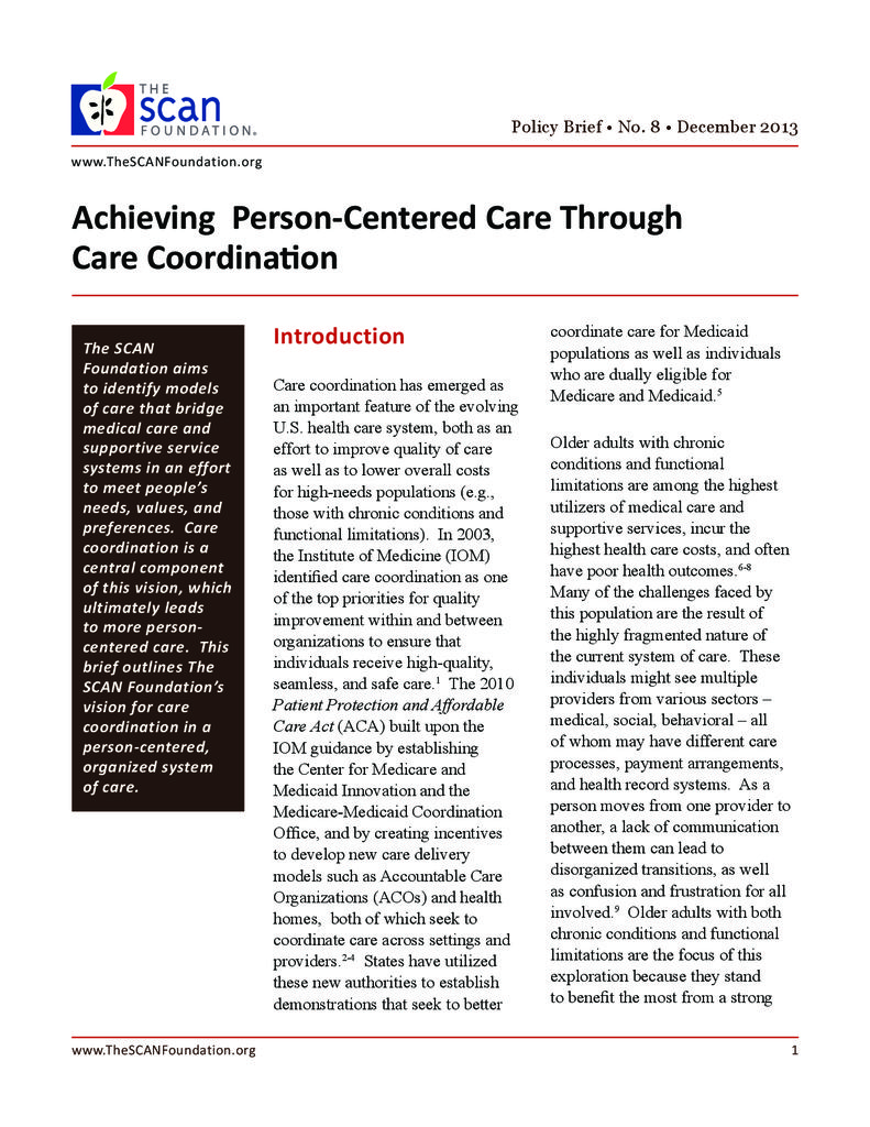Achieving Person-Centered Care Through Care Coordination