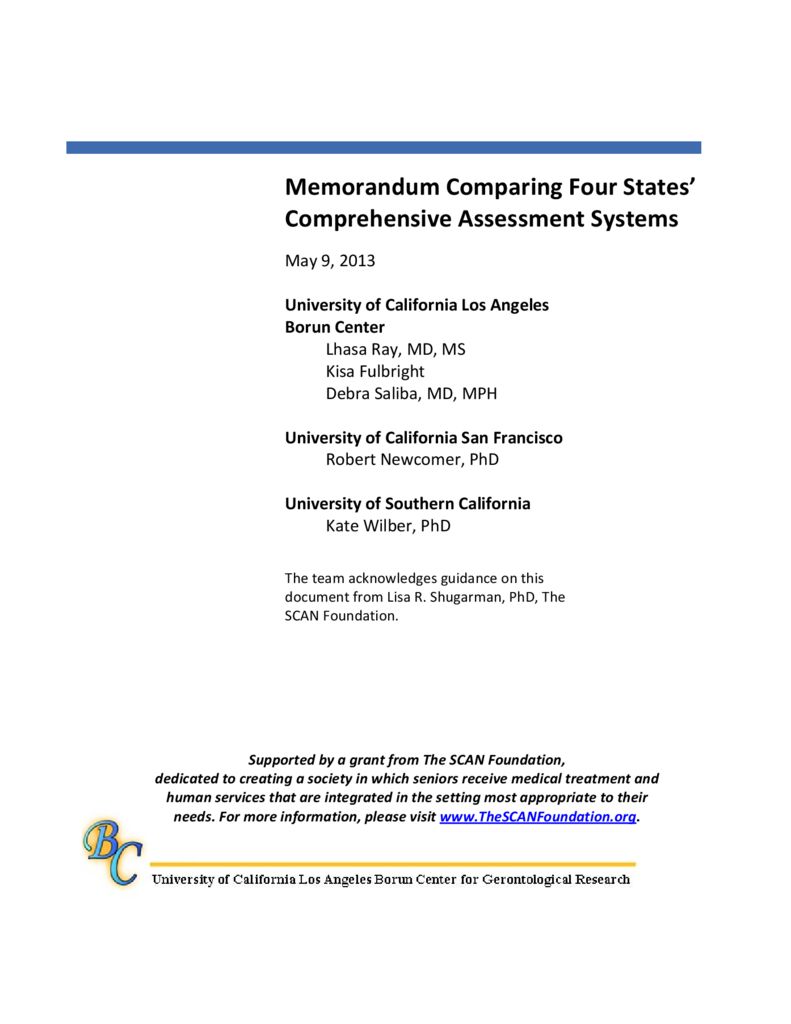 Memorandum Comparing Four States’ Comprehensive Assessment Systems