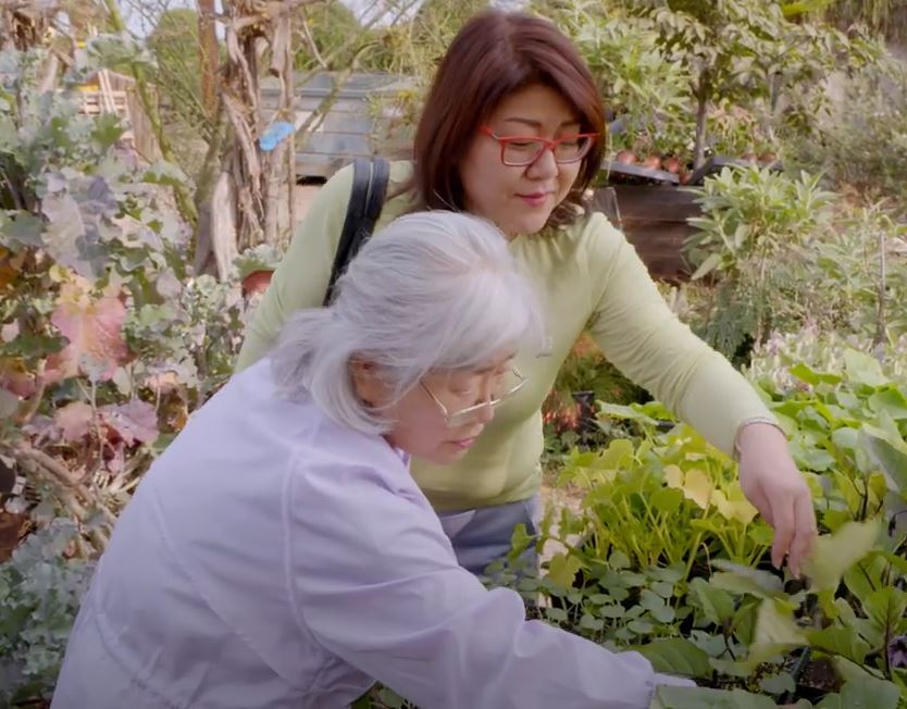 Older woman and daughter in nursery.